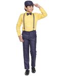 Jeetethnics Boys Navy Blue Checked Suspender Pant Set with Shirt, Bow and Cap (1108J)