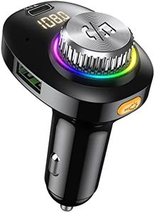 Brifit FM Transmitter, Bluetooth V5.0 Radio Transmitter Car, Bluetooth Car Adapter with PD & 2 USB Ports, Fast Charge, Hands Free Calling, 7 LED RGB Colors, Music Player Supports TF Card & USB Disk