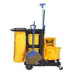 RW Clean 44.3 x 20.1 x 37.8 Cleaning Cart, 1 Heavy-Duty Janitorial Cart - with 3 Shelves, 20-Gallon Nylon Bag, Plastic Housekeeping Cart, Wheeled, for Commercial Use - Restaurantware