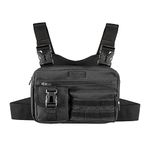 Fitdom Tactical Inspired Sports Utility Chest Pack. Chest Bag for Men with Built-in Phone Holder. This EDC Rig Pouch Vest is Perfect for Workouts, Cycling & Hiking, Jet Black, Tactical Chest Bag