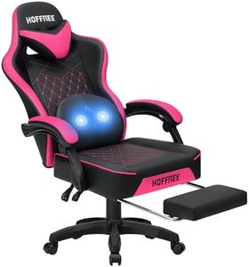 HOFFREE Gaming Chair with Massage Lumbar Support Leather High Back Ergonomic Computer Gaming Chair Adjustable Swivel Game Chair with Footrest Black and Pink