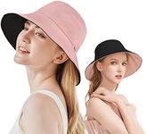 Reversible Bucket Hat for Women, Silky Sun Hats for Summer/Spring, Wide Brim UPF 50 UV Protection Boonie with Chin Strap for Camping Fishing, Hiking, Sun Beach (Pink/Black)