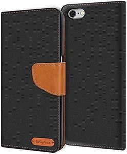 Verco Coque pour iPhone 6S, Étui Portefeuille Compatible avec Apple iPhone 6 Case Textures de Fibre Housse de Protection, Noir