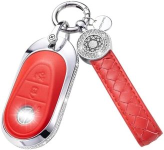 SHANGHONG Compatible with Mercedes Key Fob Cover with Keychain Leather Crystal 360 Degree Protection Key Shell Case for 2020-2022 Mercedes Benz S-Class G-Class E-Class (Red)