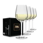 Zuvo Large White Wine Glasses Set of 4 x 380 ml Clear Crystal Wine Glasses with Long Stem - Flat Bottom Wine Glasses - Dishwasher Safe Wine Glass 38 cl Holding Capacity