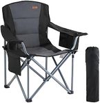 VEVOR Camping Folding Chair Black for Adults, Portable Heavy Duty Outdoor Quad Lumbar Back Padded Arm Chairs with Side Pockets, Cup Holder and Cooler Bag for Beach, Lawn, Picnic, Fishing, Backpacking