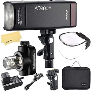 Godox AD200Pro Camera Flash for Sony Canon Nikon Fujifilm Fuji Olympus Camera,TTL 2.4G HSS 1/8000s,2900mAh Battery,500 Full Power Flashes,0.01-1.8s Recycling,200WS Bare Bulb Flash Head