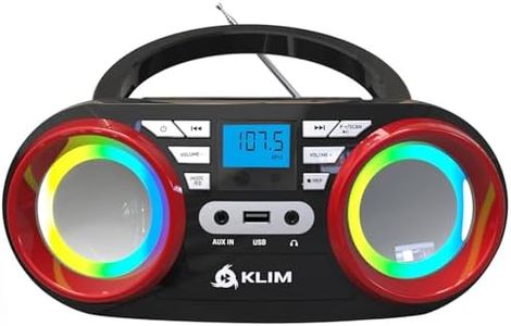 KLIM B3 CD Boombox Portable Audio CD Player, FM Radio, Rechargeable Battery, Bluetooth, MP3 and AUX. Equipped with Super Bass Neodymium Speakers, Upgraded CD Laser Lens - New - Red