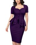 AISIZE Women's 1940s Vintage Square Peplum Bodycon Cocktail Dress Medium Purple