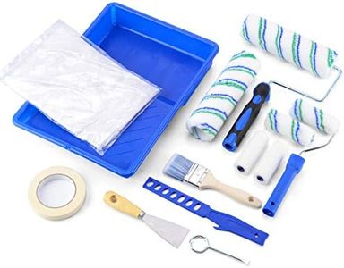Paint Rollers Set,9 Inch 4 Inch Paint Roller Covers Refill,Foam Roller Cover,4" Mini Roller, Paint Tray, Plastic Drop cloth Paint Stick, Marking Tape & Scraper, A Complete Paint Roller and Brush Kit