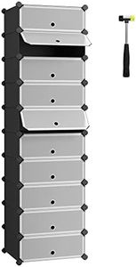SONGMICS Interlocking Shoe Rack, Rectangular Storage Organiser, 10 Slot Modular DIY Storage Shelf Unit, 40 x 30 x 17 cm for Each Slot, Plastic Wardrobe with Doors, Black LPC10HV1