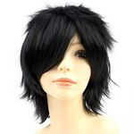 Anime Halloween Wig Dark Black for Cosplay Party, Synthetic Layered Short Hair Wigs with Bangs, Pastel Wigs for Women Men Kids