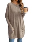 Famulily Women’s Long Sleeve Crewneck T Shirt Outfits Oversized Pullover Sweatshirt Fashion Fall Winter 2024 Brown L