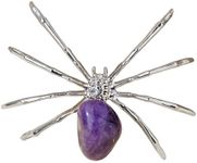 RJINGSHI 1PCS Natural Crystal Amethyst Polished Tumbling Stone Hand-Made Alloy Spider Animal Healing Crystal for Halloween Decor Home Decor Gift