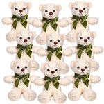 9 Pack Cute Teddy Bear Toys, 10 Inch Small Plush Bear Toy, Soft Plush Bear Stuffed Animals with Bow Tie for Birthday Baby Shower Graduation Party Gift (White)