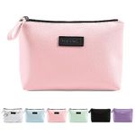 Small Makeup Bag MAANGE Small Travel Cosmetic Bag Portable Makeup Pouch Waterproof PU Leather Make up Bag Cosmetic Bag for Purse with Handle Versatile Zipper Pouch for Women (Pink)