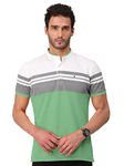 BULLMER Mens Cotton Henley Neck/Chinese Collar Tshirt - Light Green_Large