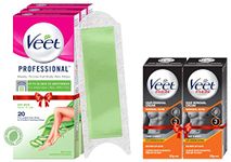 Veet Full Body Waxing Kit for Dry Skin - 20 Strips (Pack of 3) & Veet Hair Removal Cream for Men, Normal Skin, 50g Each (Pack of 2), Black