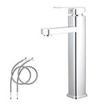 Bathroom Tall Basin Tap Countertop Washbasin Mixer Tap Vessel Sink Tap for Bowl Single Lever Bathroom Sink Faucet with 80CM UK Standard Hoses, Chrome