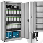 TecTake® Metal Storage Unit, lockable with 4 adjustable Shelves and 2 Doors, Lockable Filing Cabinet for Home Office Storage, Garage Storage Cabinet, and Kitchen 180x80x40 cm - grey