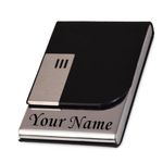 Mini2buy Customized Unisex Vertical Card Holder Name Engraved For Credit|Debit|Atm|Business Visiting RFID Blocking Stainless Steel (1 x 10 x 6 cm) Personal Corporate Gift (Black-pti)