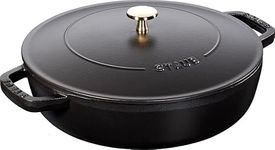 STAUB Cast Iron Dutch Oven 28cm Round Chistera with Lid - Black, All Cooktops, Heat Preserving, Perfect for Cooking and Serving, Made in France