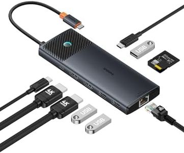 Baseus Docking Station Dual Monitor,10Gbps 10 in 1 Docking Station with 2 HDMI Single 4K@120Hz, Dual 4K@ 60Hz,10Gbps USB-A and USB-C, Gigabit Ethernet and PD 100W for iPhone 15/Dell/HP/Lenovo and more