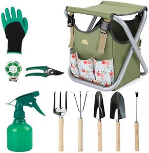 12 pcs Garden Tools Set, Gardening Hand Tools Set with Folding Chair Seat and Garden Storage Tote Bag, Garden Tools Carrier, Digging, Gardening Gifts Set for Mom/Dad,Seniors and Gardeners. Rose