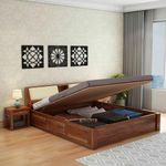 WOODLAB Furniture Sheesham Wood Queen Size Bed with Hydraulic Storage for Bedroom Home Solid Wood Double Beds Living Room Hotles - (Honey Finish)