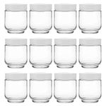 Hedume 12 Pack 6oz Clear Glass Jars with White Lids for Spices, Party Favors, Jams etc