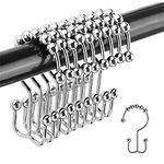 Shower Curtain Hooks Rings Titanker, Stainless Steel Rust Resistant Double Glide Rollers Extra Wide Shower Curtain Rods Hooks for Bathroom, Set of 18 Hooks - Chrome