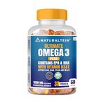 NATURALTEIN Ultimate Omega-3 plus Fish Oil 1250mg Triple Strength Softgel Capsules with vitamin D3 and E | 450mg EPA & 300mg DHA in Triglyceride Form for Better Absorption | Heart, Brain, Eye & Joint Support | Glyphosate-Free | 60 Softgel Capsules | 60-Day Supply