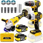 MoJoTools Brushless Cordless Power Tool Combo Kit for Heavy DIY & Semi-Professional Use – 50Nm Drill Driver, 380Nm Impact Wrench, 5" Angle Grinder LCD, 2×3000mAh Batteries, Carry Case &&Accessories