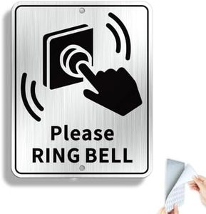 Goodvia Please Ring Bell Sign Outdoor Small Brushed Aluminum Adhesive Ring Bell for Assistance Sign 5.4x4.7 inches 2pcs, Silver/2pcs