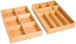 BIRDROCK HOME 2 pc Bamboo Utility Drawer Organizer – Utensil Silverware – Spoon Knife Fork –18 Inch – Large – Natural Wood – Tray – Adjustable Kitchen Organization