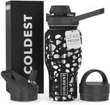 COLDEST Sports Water Bottle - 3 Lids (Chug Lid, Straw Lid, Handle Lid) Tumbler with Handle on Lid Water Bottles Cup Vacuum Insulated Stainless Steel, Fits Cirkul Lid (26 oz, Shadow Leopard)