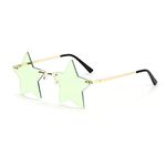 Rimless Star Shape Sunglasses Trendy Sun Glasses for Women Men Party Glasses Pentagram Eyewears, Green, One Size