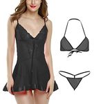 Xs and Os Women Lace Babydoll Lingerie with Bra Panty Lingerie Set (Combo) (Black, Free Size)