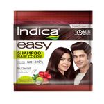 Indica Easy Do-It-Yourself 10 Minutes Hair Color Shampoo with 5 Herbal Extracts and 100% Ammonia Free, Long Lasting Formula (12.5g + 12.5ml) - Dark Brown Colour (Gloves Included)