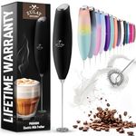 Zulay Kitchen Milk Frother Wand Drink Mixer - Durable, Proprietary Z Motor Max - Handheld Frother Electric Whisk, Milk Foamer, Mini Blender and Electric Mixer Coffee Frother for Matcha - Black