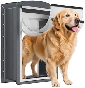 FreeStanding Dog Door for Wall, Steel Frame Large Dog Door with Telescoping Tunnel, Double Magnetic Flaps and Two Sliding Lock Panels, Easy to Install, Up to 100LBS, Gray