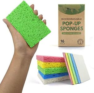 AIRNEX Biodegradable Cellulose Compressed Sponges - Pack of 16 Compostable Sponges Kitchen Pop Up Bulk - Non Scratch Multicolor Natural Dish Sponges - Heavy Duty Multipurpose Eco Friendly Sponges