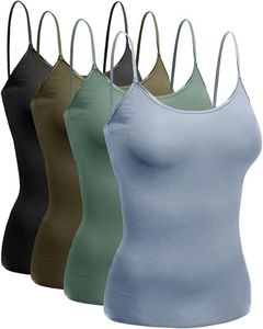 Emmalise Women's Camisole Built in Bra Wireless Fabric Support Short Cami (4Pk Light Oliv, DST Sage, DST Blue, Blk, M)