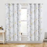 Beauoop Yellow Grey Floral Blackout Curtains for Living Room Bedroom 72 Inch Drop Leaf Print Eyelet Curtain Botanical Thermal Insulated Noise Reducing Drapes Window Treatment Sets 2 Panels