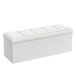 SONGMICS 43 Inches Folding Storage Ottoman Bench, Storage Chest, Footrest, Padded Seat, Cloud White ULSF702