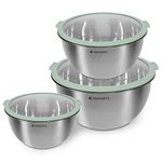 Navaris Stainless Steel Mixing Bowls (Set of 3) - Mixing Bowl Set with Lids, Non-Slip Silicone Base, Measurements - 1.4, 2.8, 4.7 litres (Mint Green)