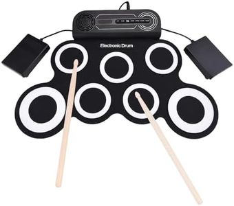 Luocute Drum Pad Electronic with Speaker Electric Drum Set for Kids Silicone Practice Pad Drum Kit with Drumsticks Foot Pedal Rechargeable (Black and White)