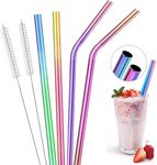 Diman Reusable Stainless Steel Straw with Cleaning Brush Long Metal Straws for Drinking, Reusable Set of 5 (2- Bend Pipe, 2- Long Straw, 1-Cleaning Brush (Rainbow)