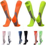 JIRFZUY Compression Socks 2 Pairs Support Socks Knee High Athletic Socks for Running, Cycling, Fitness, Circulation (Nylon Wire S/M, Orange+Green)