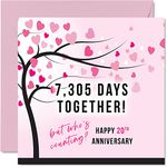 Funny China Anniversary Card for Wife or Husband - 7305 Days Together - I Love You Gifts, Happy 20th Wedding Anniversary Cards for Partner, 145mm x 145mm Greeting Cards for Twentieth Anniversaries